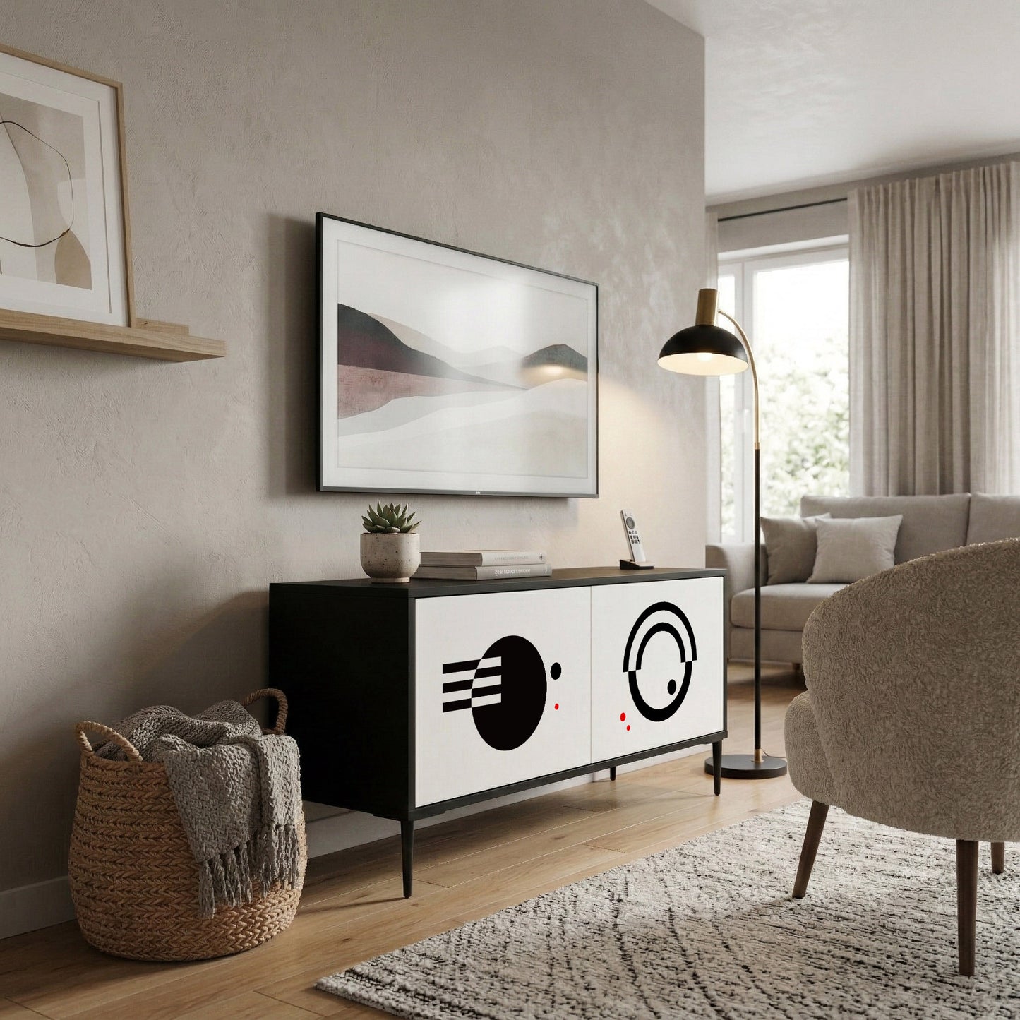 BLACK AND WHITE COMBINATION Kompakt TV-bänk med 2 dörrar