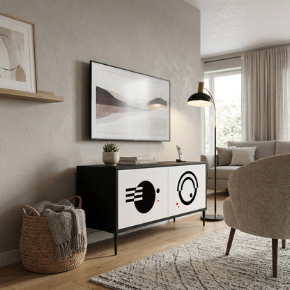 BLACK AND WHITE COMBINATION Kompakt TV-bänk med 2 dörrar