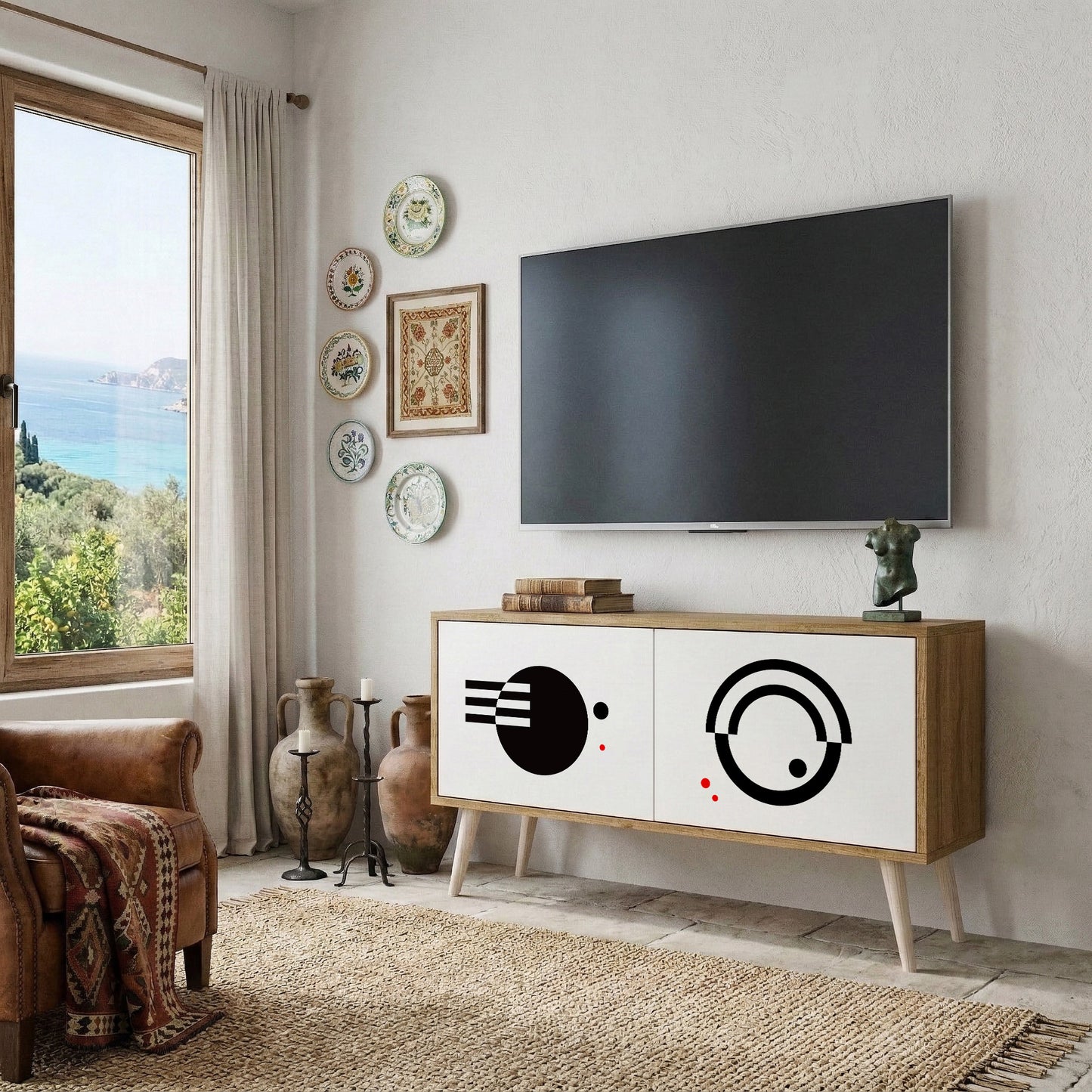 BLACK AND WHITE COMBINATION Kompakt TV-bänk med 2 dörrar