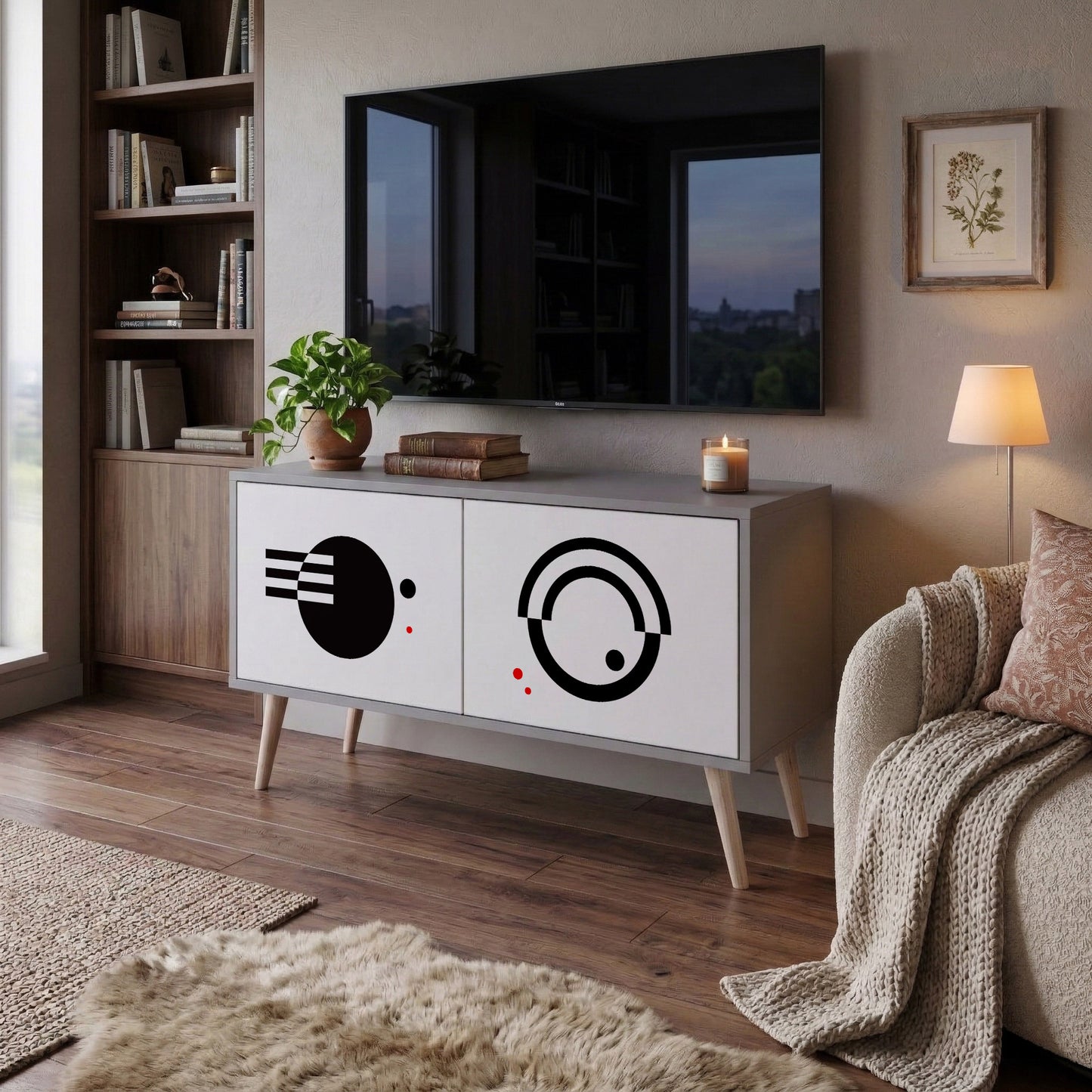 BLACK AND WHITE COMBINATION Kompakt TV-bänk med 2 dörrar