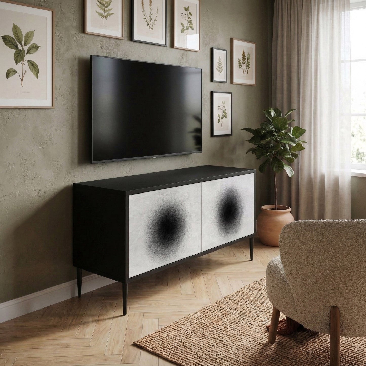 BLACK HOLE Kompakt TV-bänk med 2 dörrar