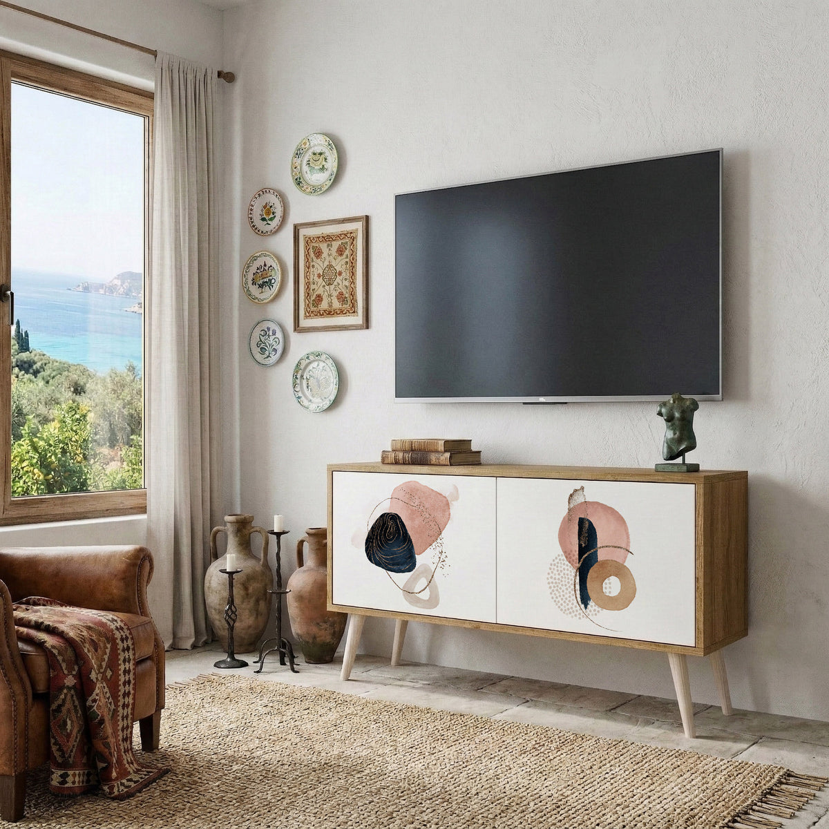 COLORFUL SHAPES Kompakt TV-bänk med 2 dörrar