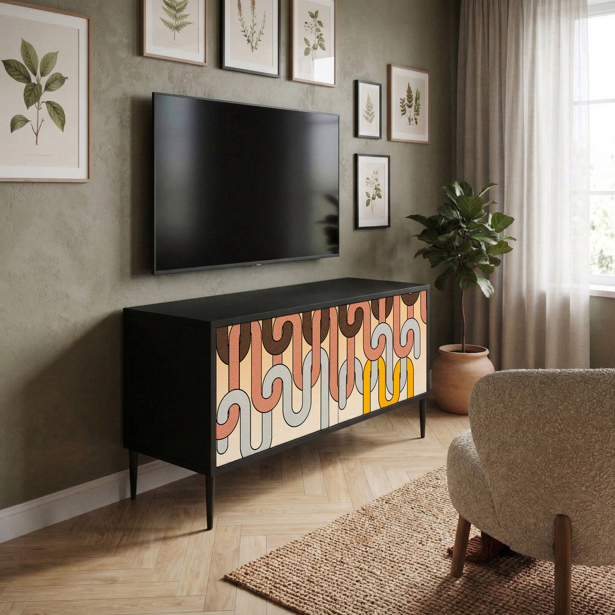COLORFUL STRINGS Kompakt TV-bänk med 2 dörrar