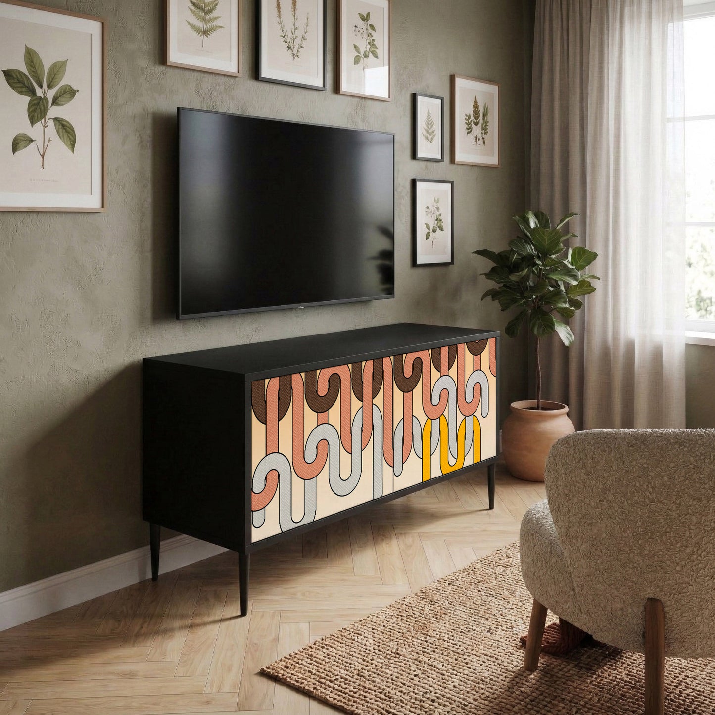 COLORFUL STRINGS Kompakt TV-bänk med 2 dörrar