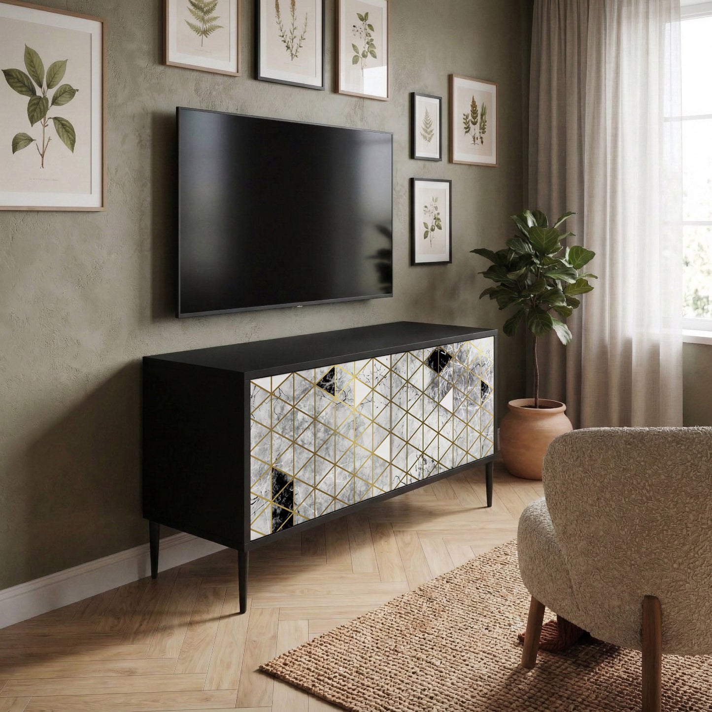 ASHEN ARIA Kompakt TV-bänk med 2 dörrar