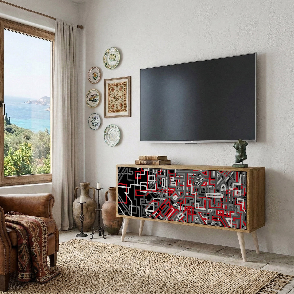 BROKEN LINES Kompakt TV-bänk med 2 dörrar
