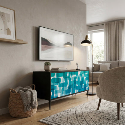 TURQUOISE RECTANGLES Kompakt TV-bänk med 2 dörrar