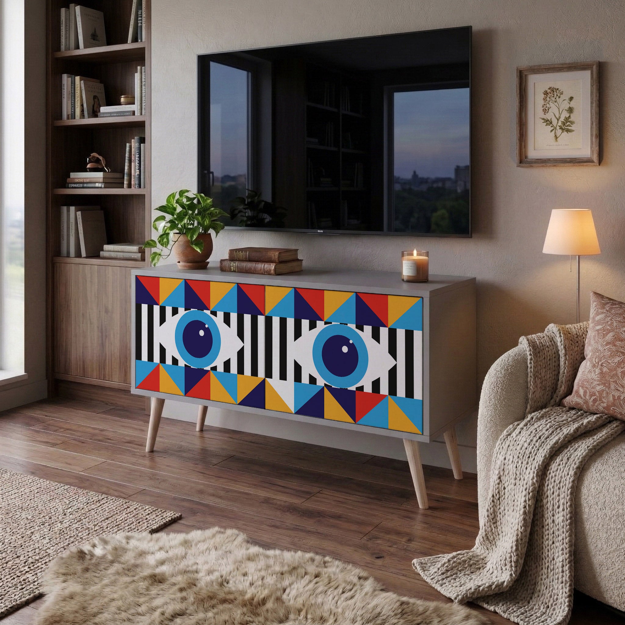 ABSTRACTION AND GEOMETRY Compact 2-Door TV Cabinet