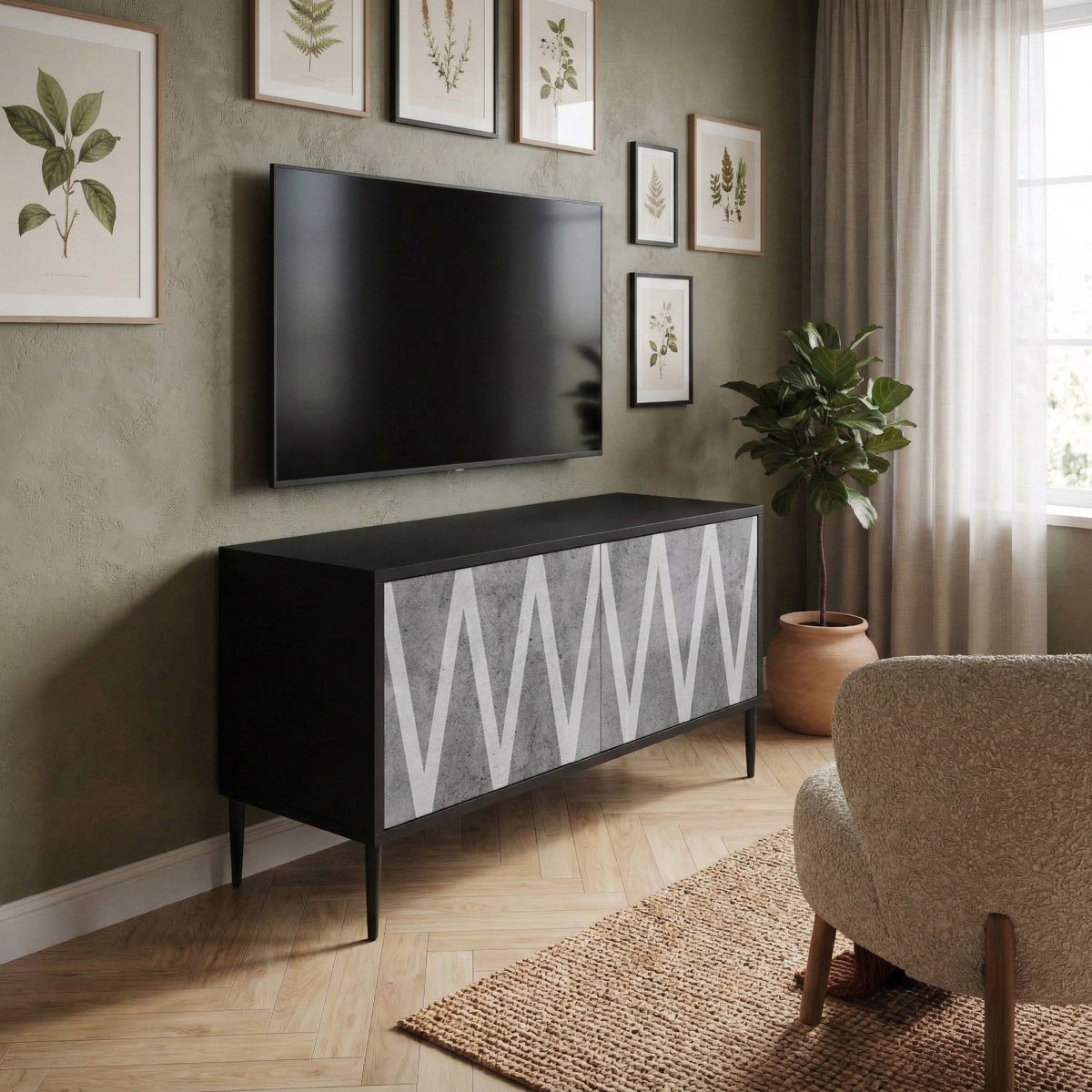 SOLID ZIG ZAG Kompakt TV-bänk med 2 dörrar