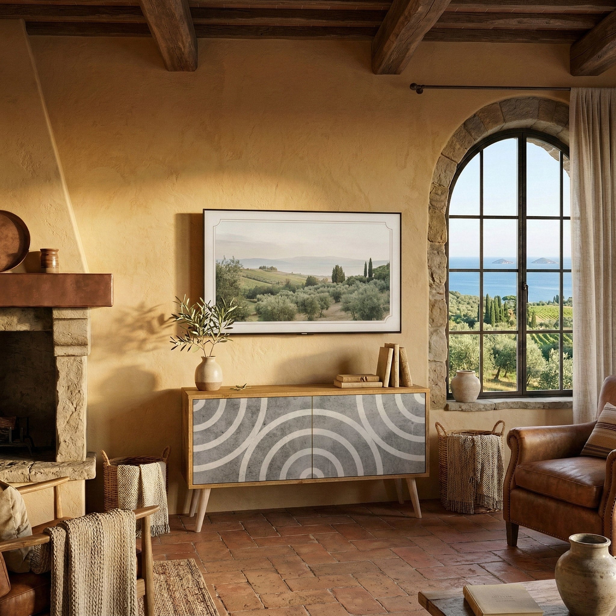 CIRCLE CONCRETE Kompakt TV-bänk med 2 dörrar