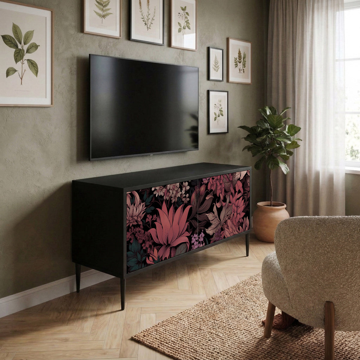 FLORAL WHISPER Kompakt TV-bänk med 2 dörrar