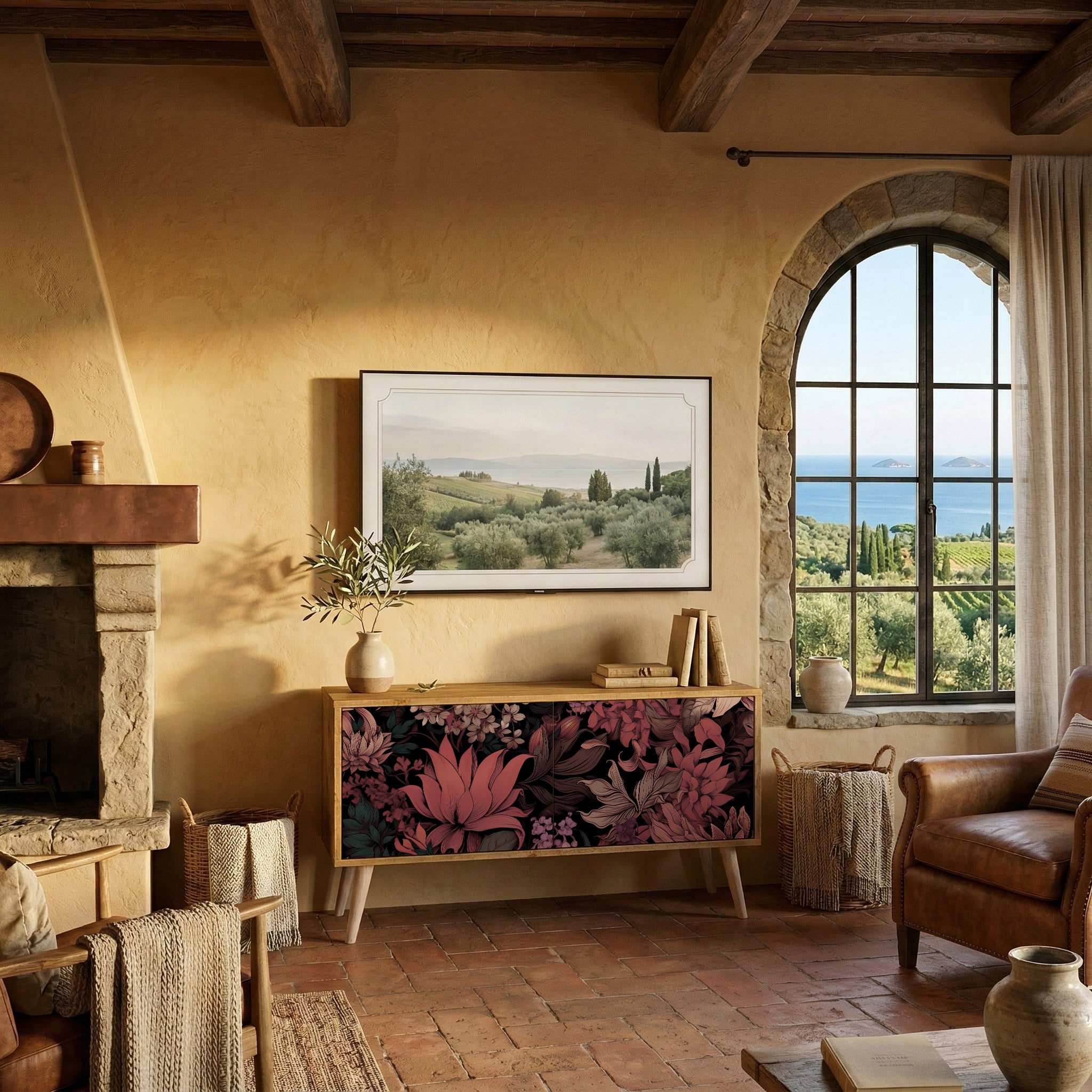 FLORAL WHISPER Kompakt TV-bänk med 2 dörrar