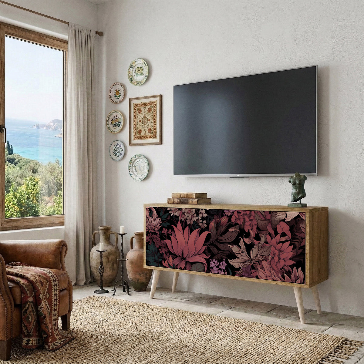 FLORAL WHISPER Kompakt TV-bänk med 2 dörrar