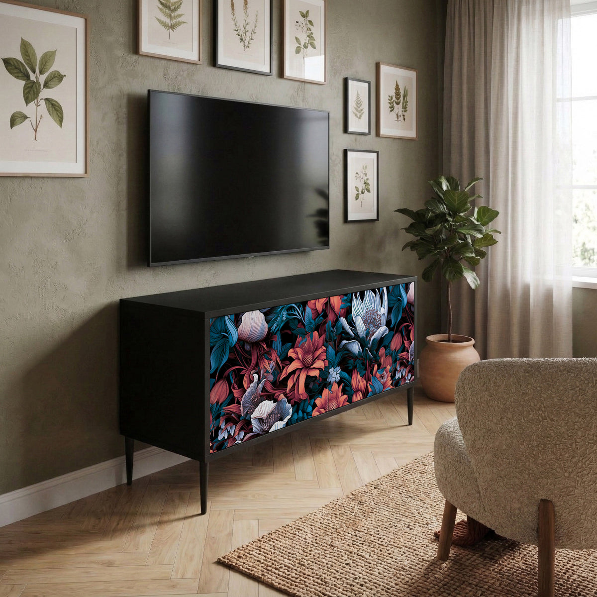 ETHEREAL BLOSSOMS Kompakt TV-bänk med 2 dörrar