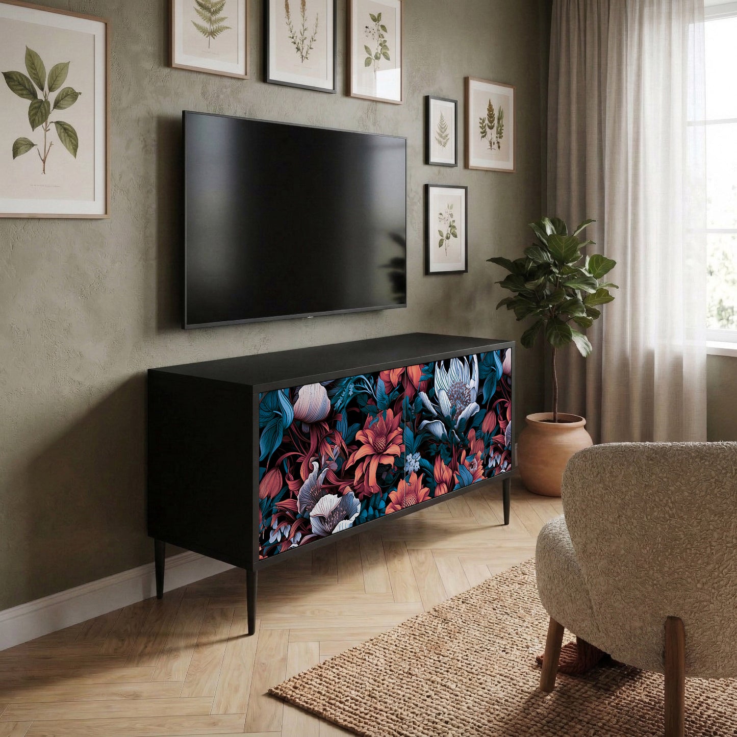 ETHEREAL BLOSSOMS Kompakt TV-bänk med 2 dörrar