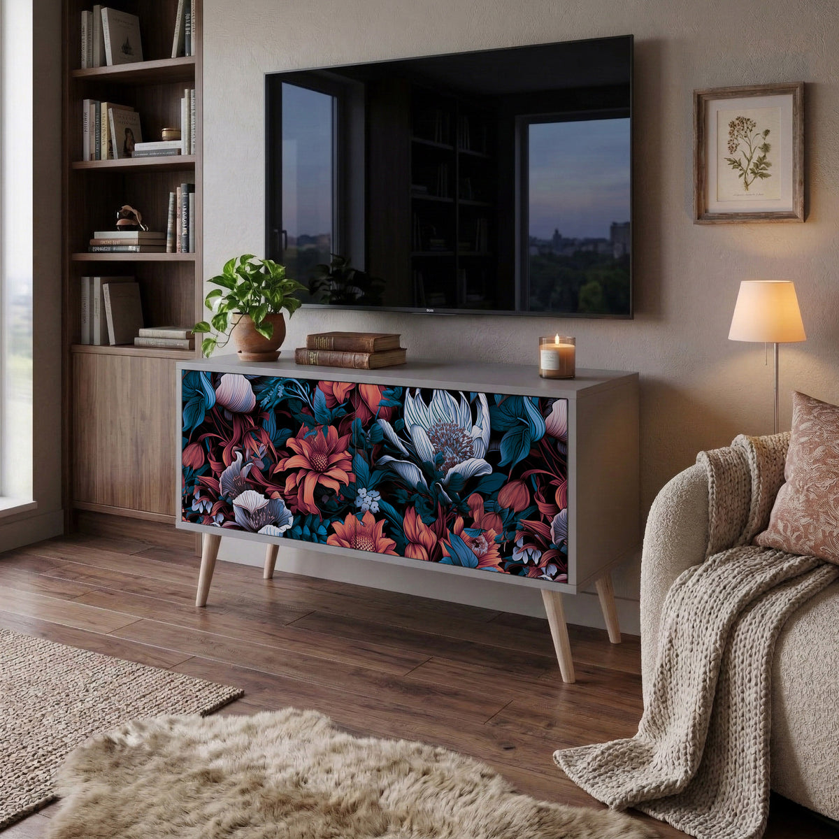 ETHEREAL BLOSSOMS Kompakt TV-bänk med 2 dörrar