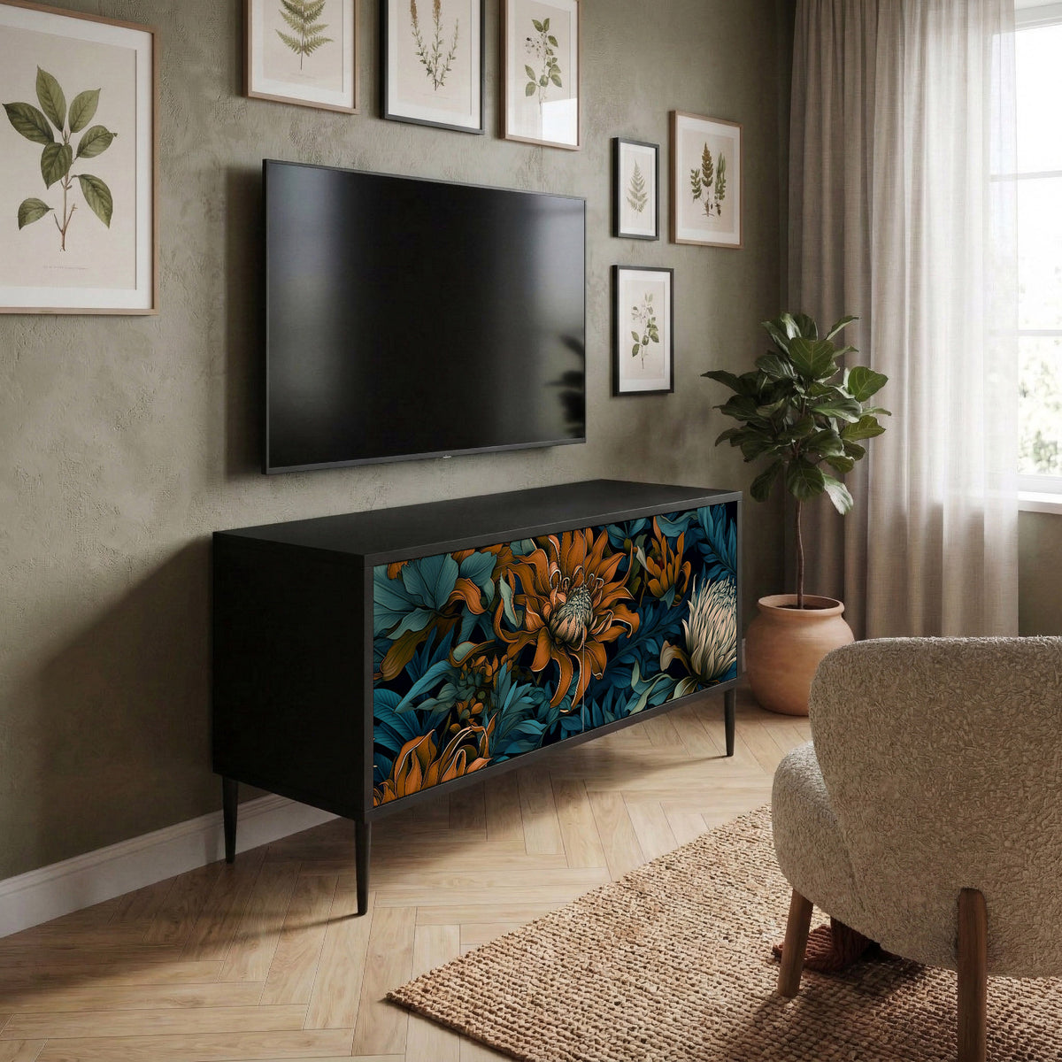 MORNING BLOOM Kompakt TV-bänk med 2 dörrar