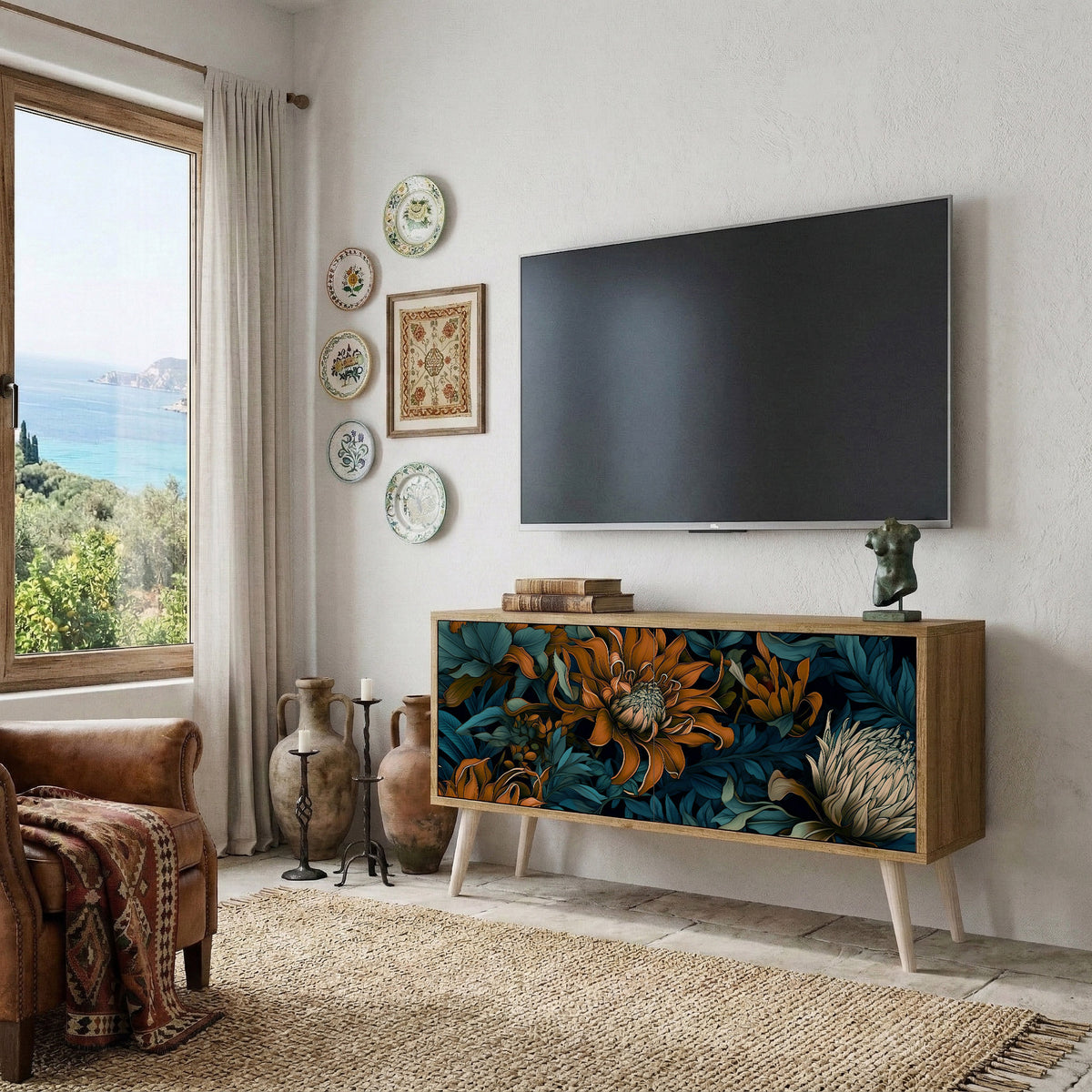 MORNING BLOOM Kompakt TV-bänk med 2 dörrar