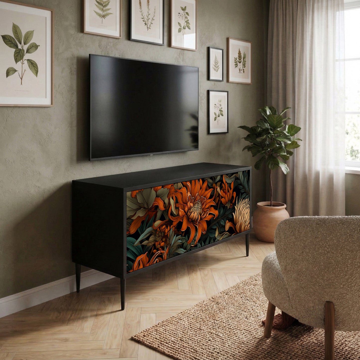 DAWN BLOOM Kompakt TV-bänk med 2 dörrar