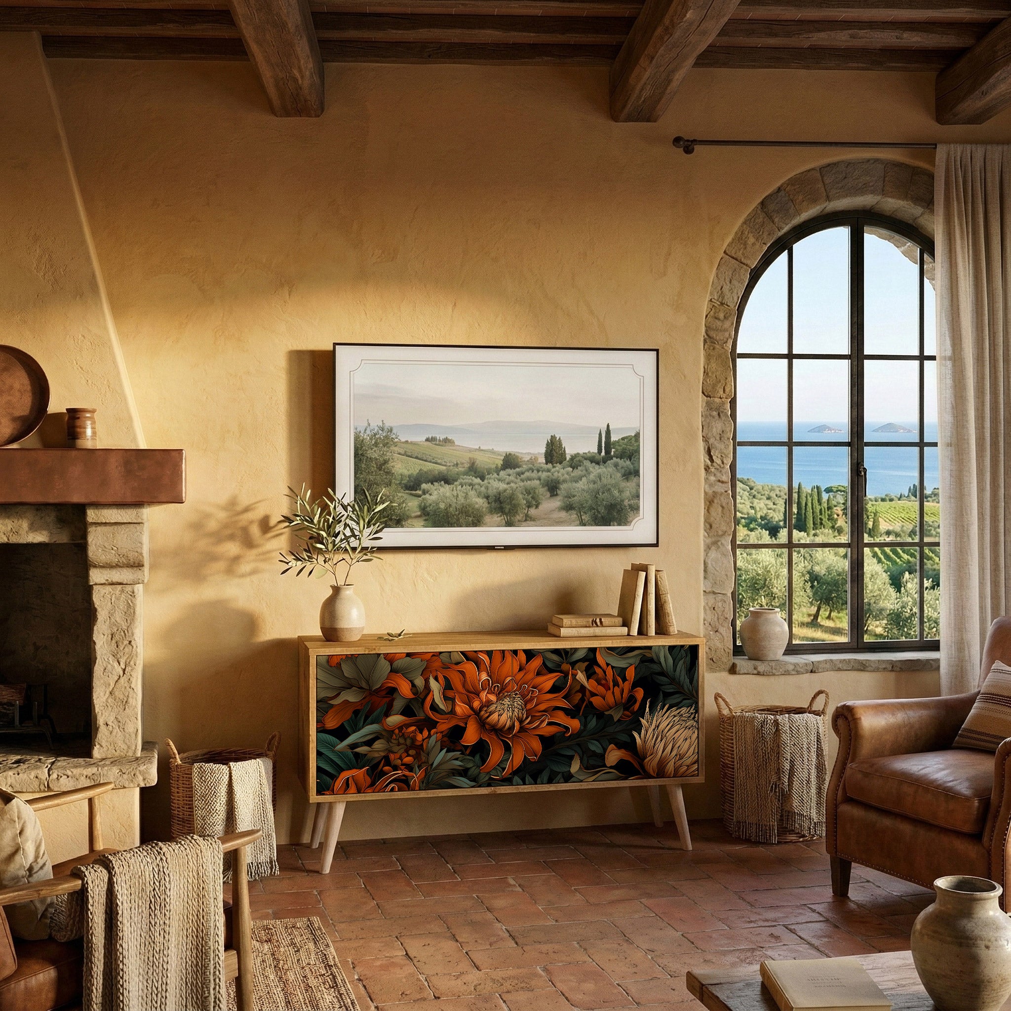 DAWN BLOOM Kompakt TV-bänk med 2 dörrar