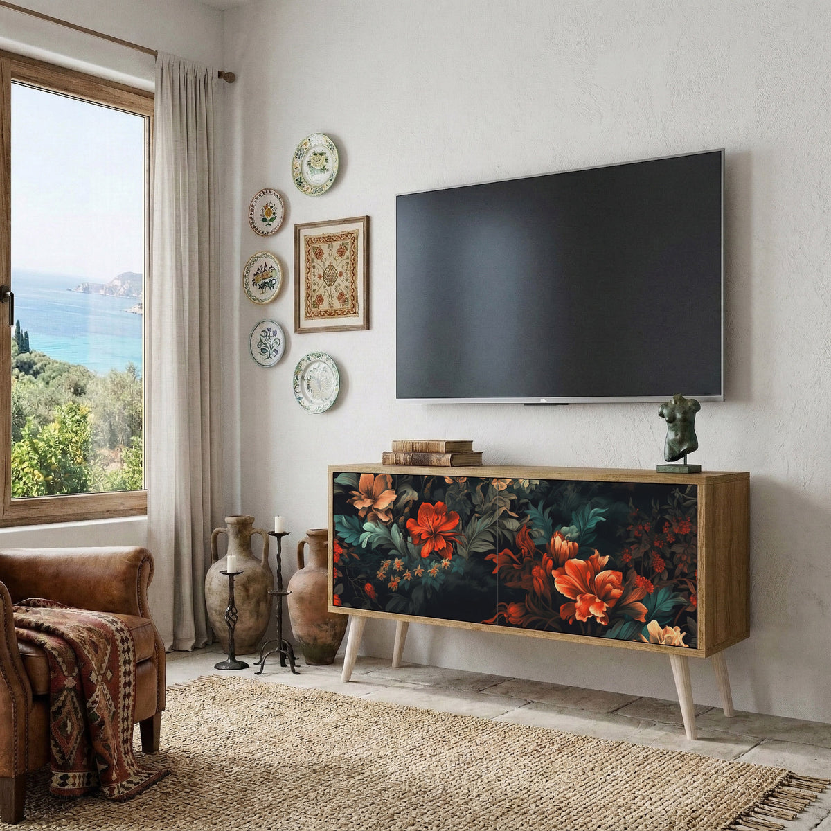 IMAGINARY BLOSSOM Kompakt TV-bänk med 2 dörrar