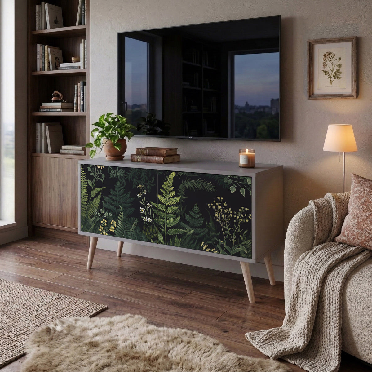 FERN FLOWERS Kompakt TV-bänk med 2 dörrar