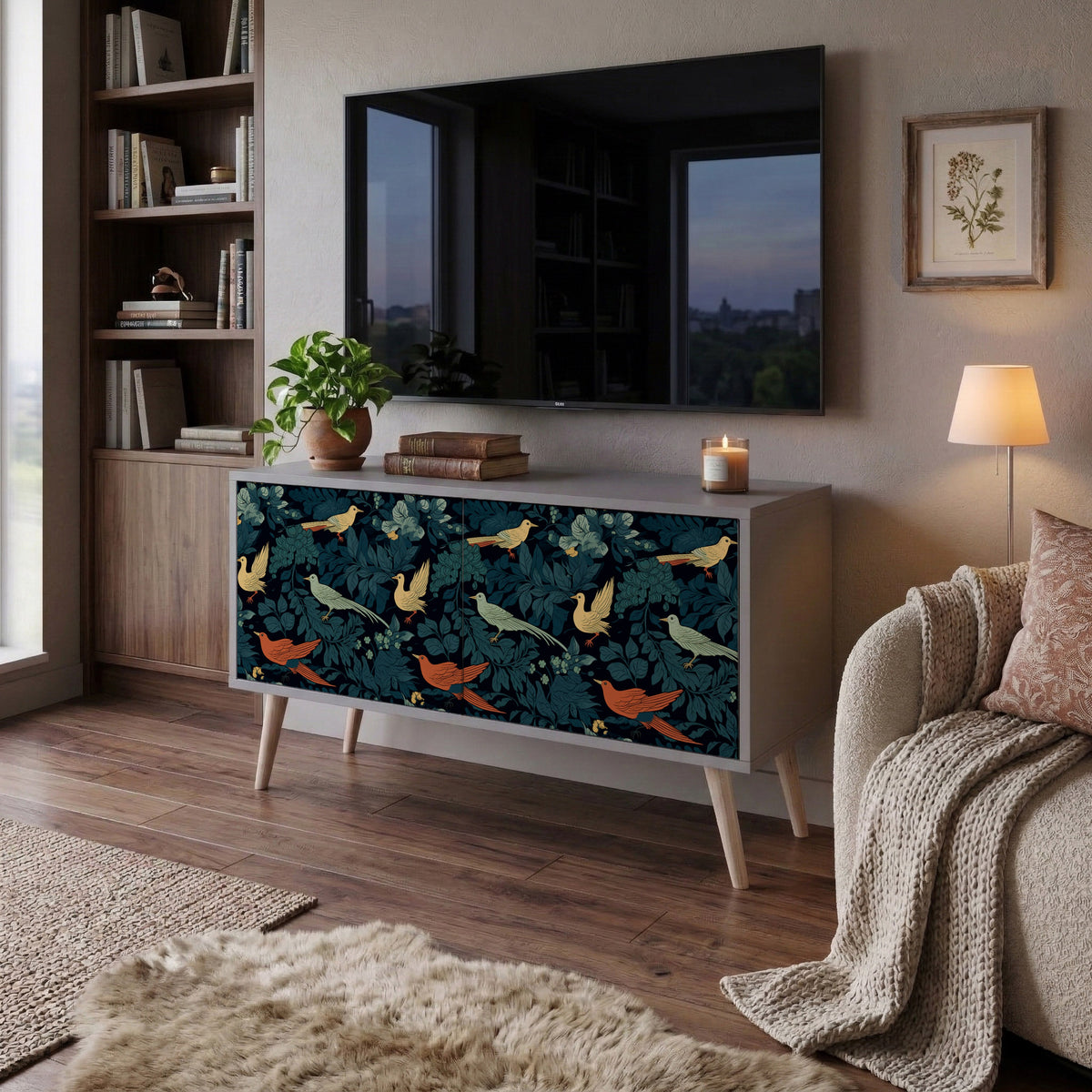 FOWL ORNAMENT Kompakt TV-bänk med 2 dörrar