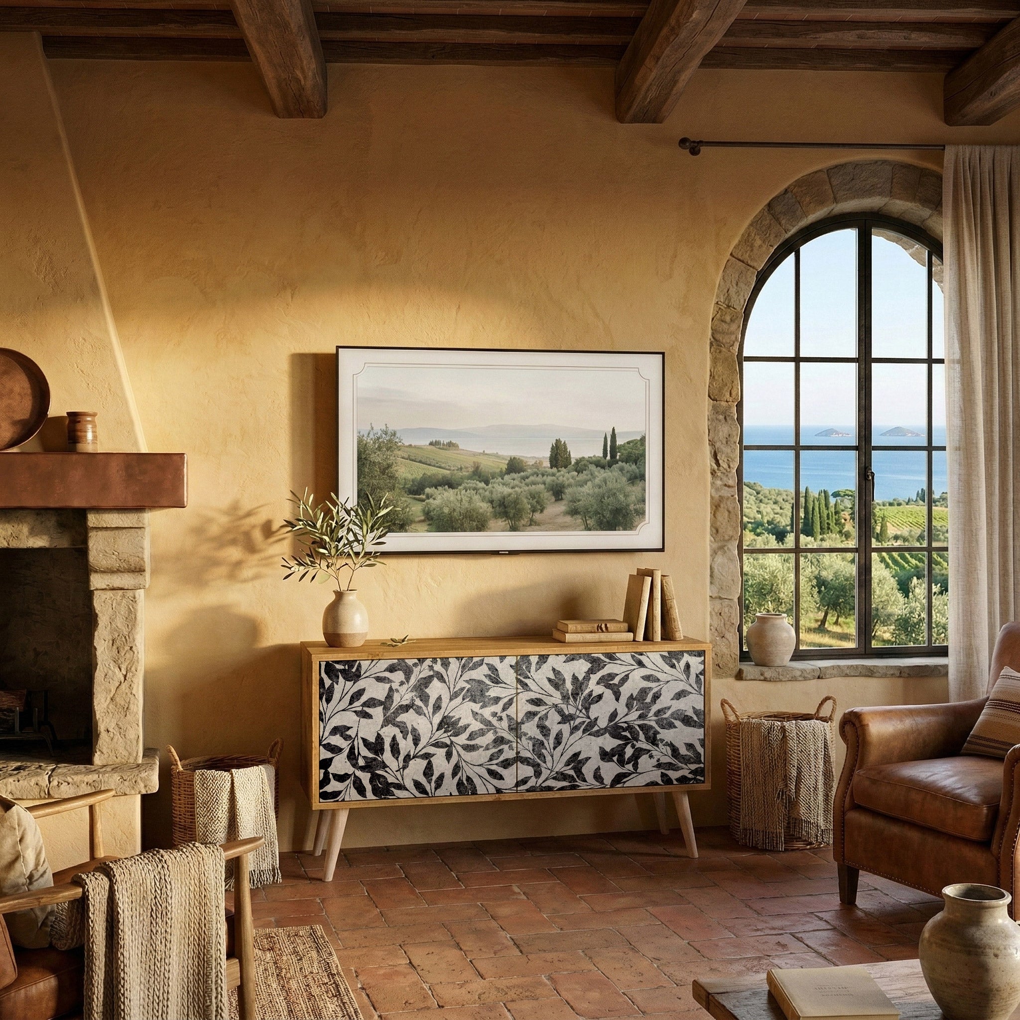 CHARCOAL SPROUT Kompakt TV-bänk med 2 dörrar