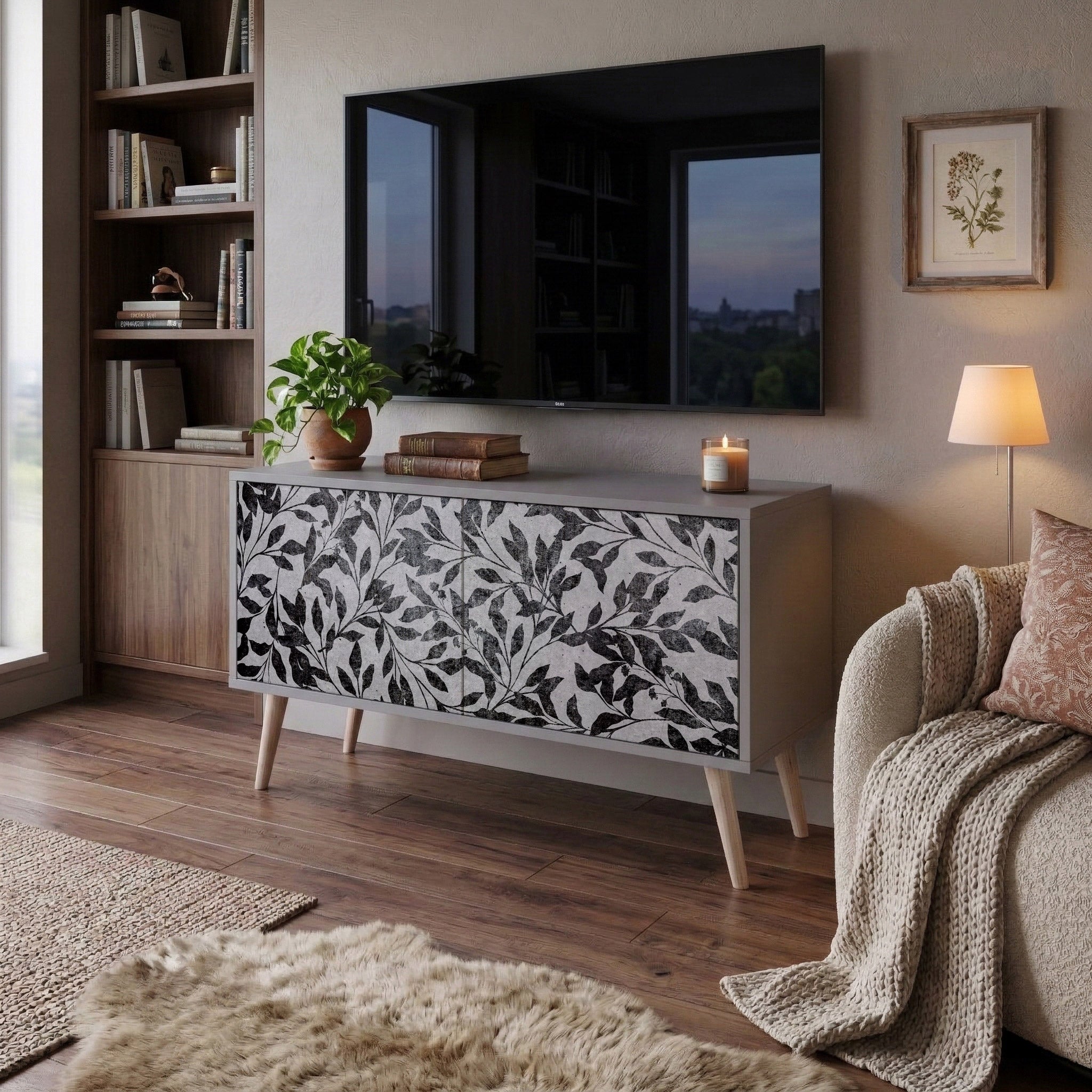 CHARCOAL SPROUT Kompakt TV-bänk med 2 dörrar