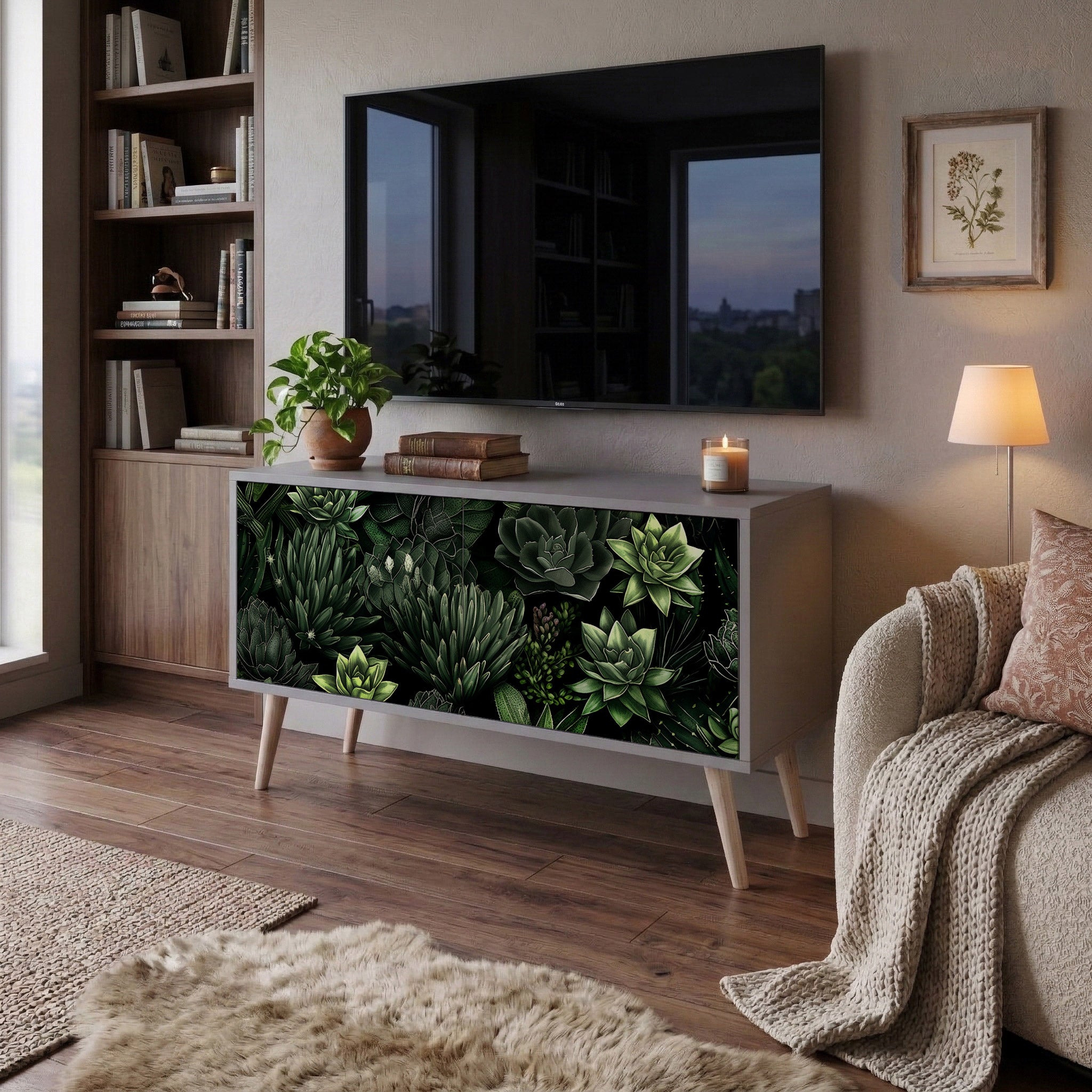 SUCCULENT JUNGLE Kompakt TV-bänk med 2 dörrar