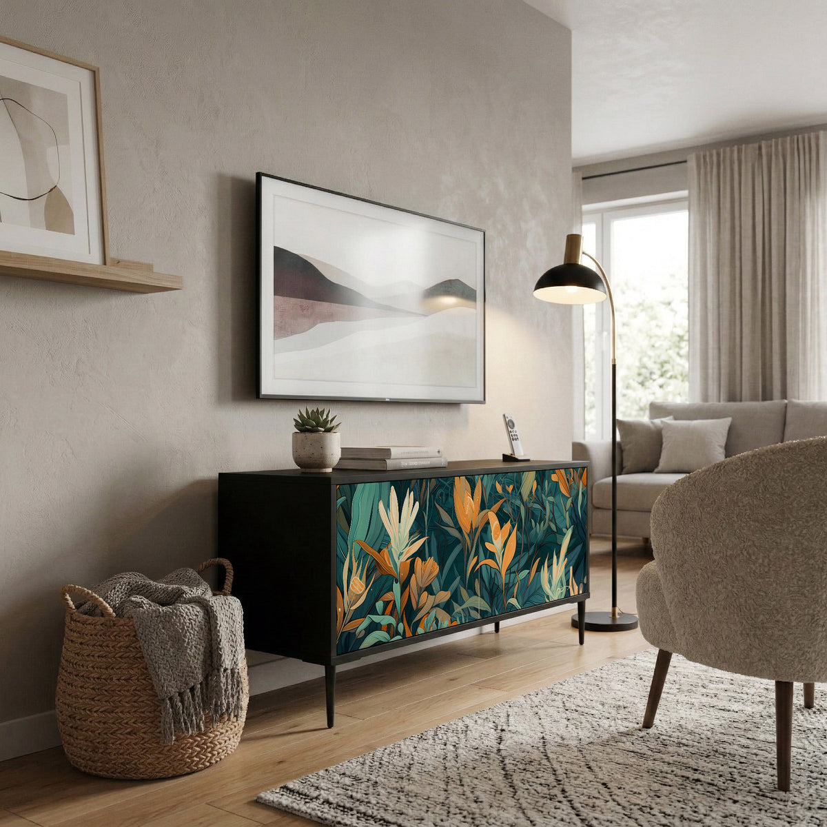FLORAL SERENITY Kompakt TV-bänk med 2 dörrar