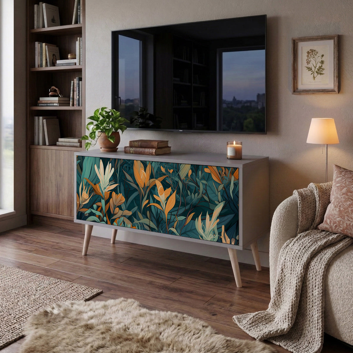FLORAL SERENITY Kompakt TV-bänk med 2 dörrar