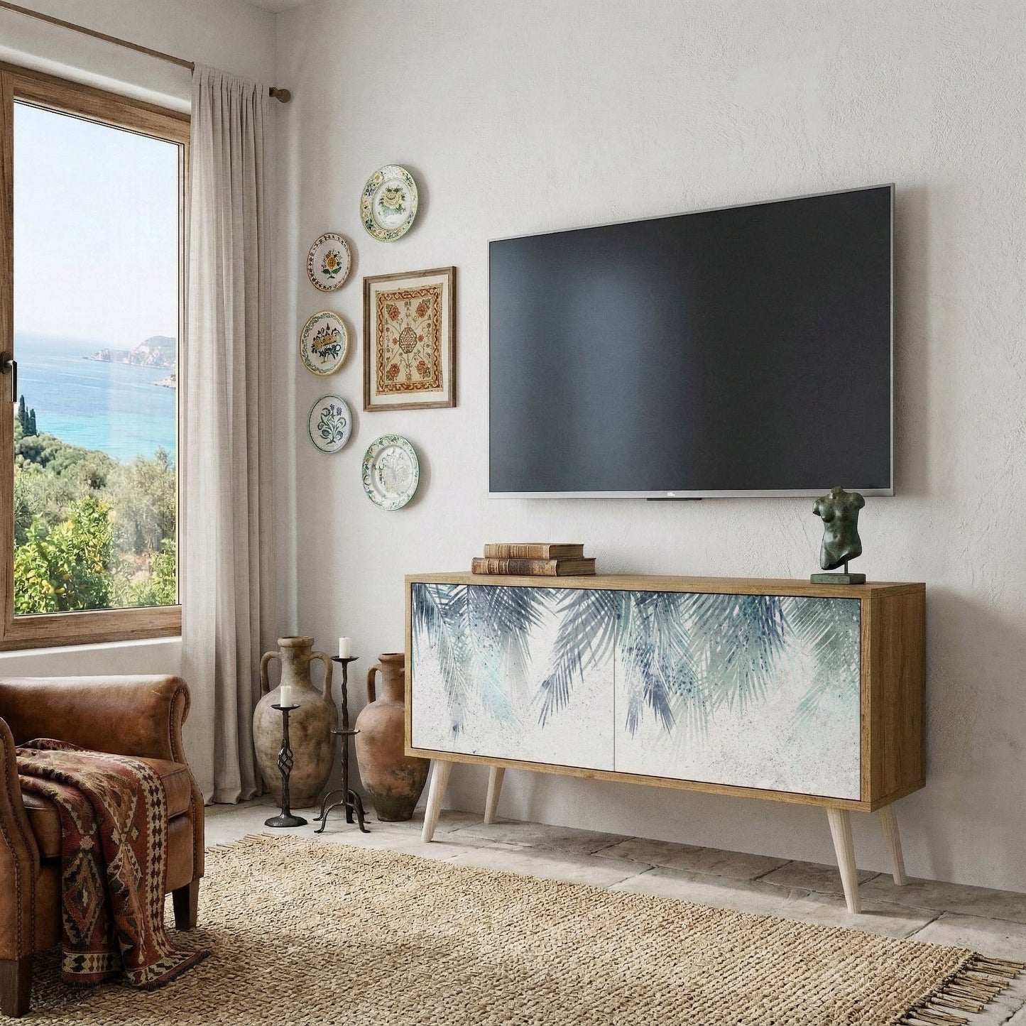 PALM VEIL Kompakt TV-bänk med 2 dörrar