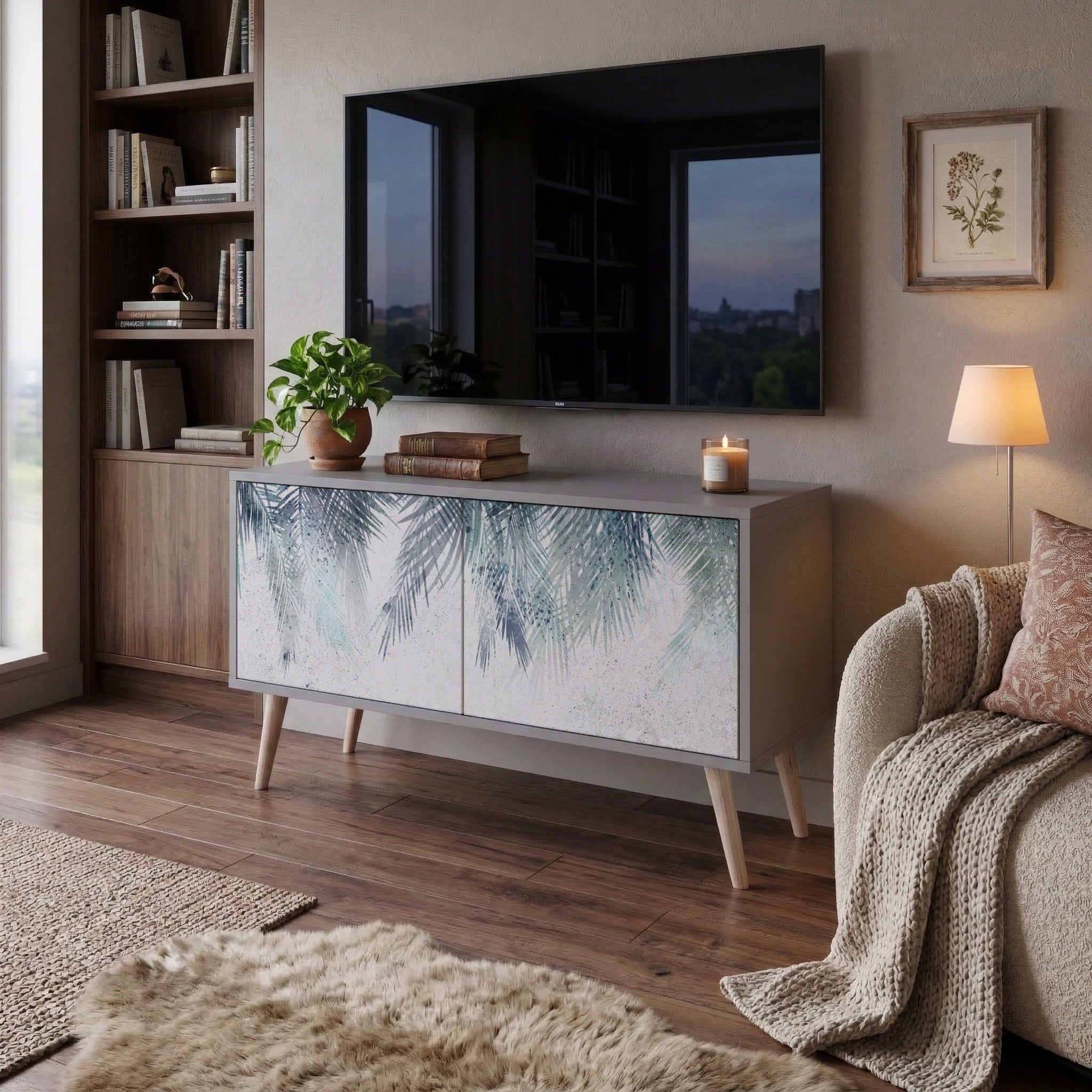 PALM VEIL Kompakt TV-bänk med 2 dörrar