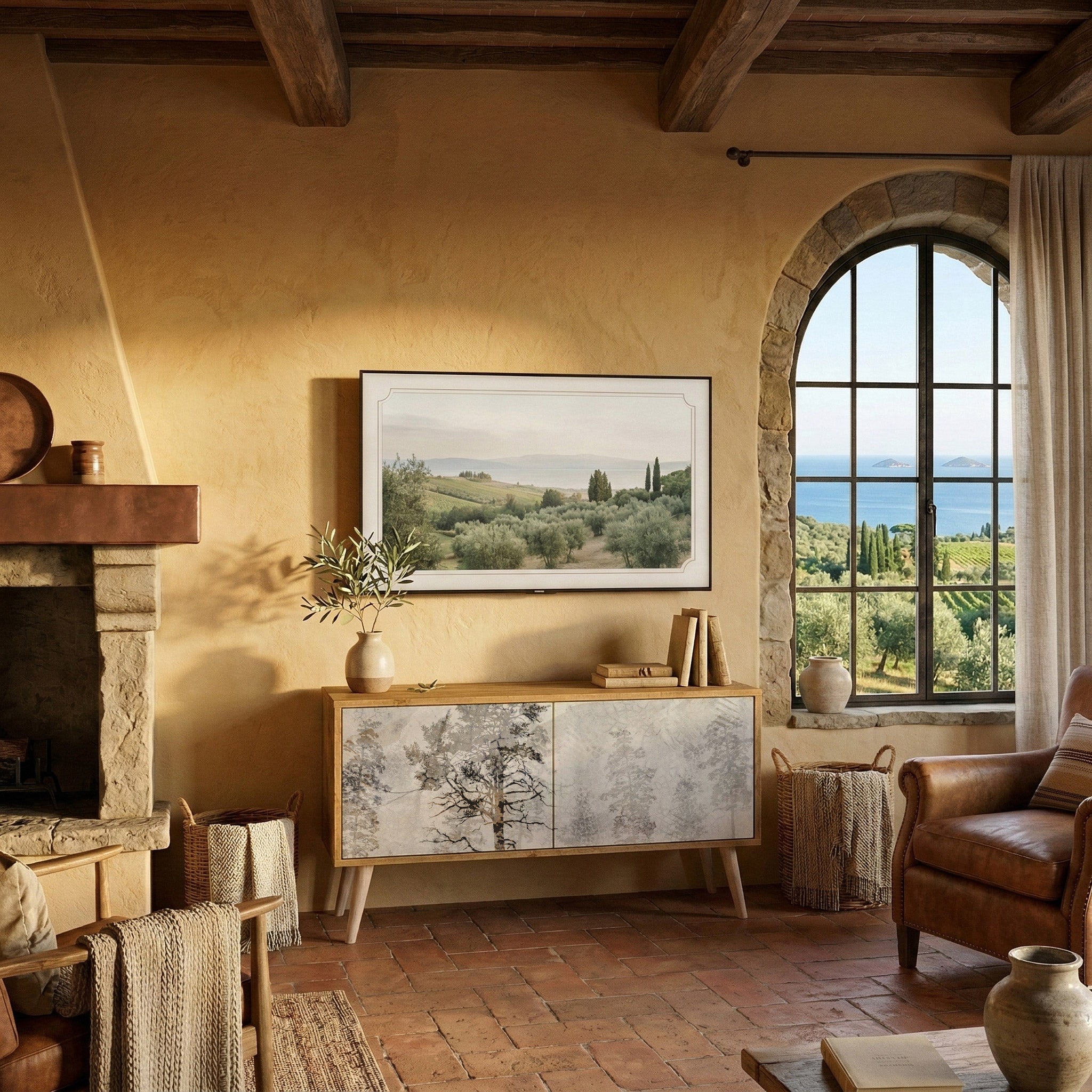 FADE IN THE TREES Kompakt TV-bänk med 2 dörrar