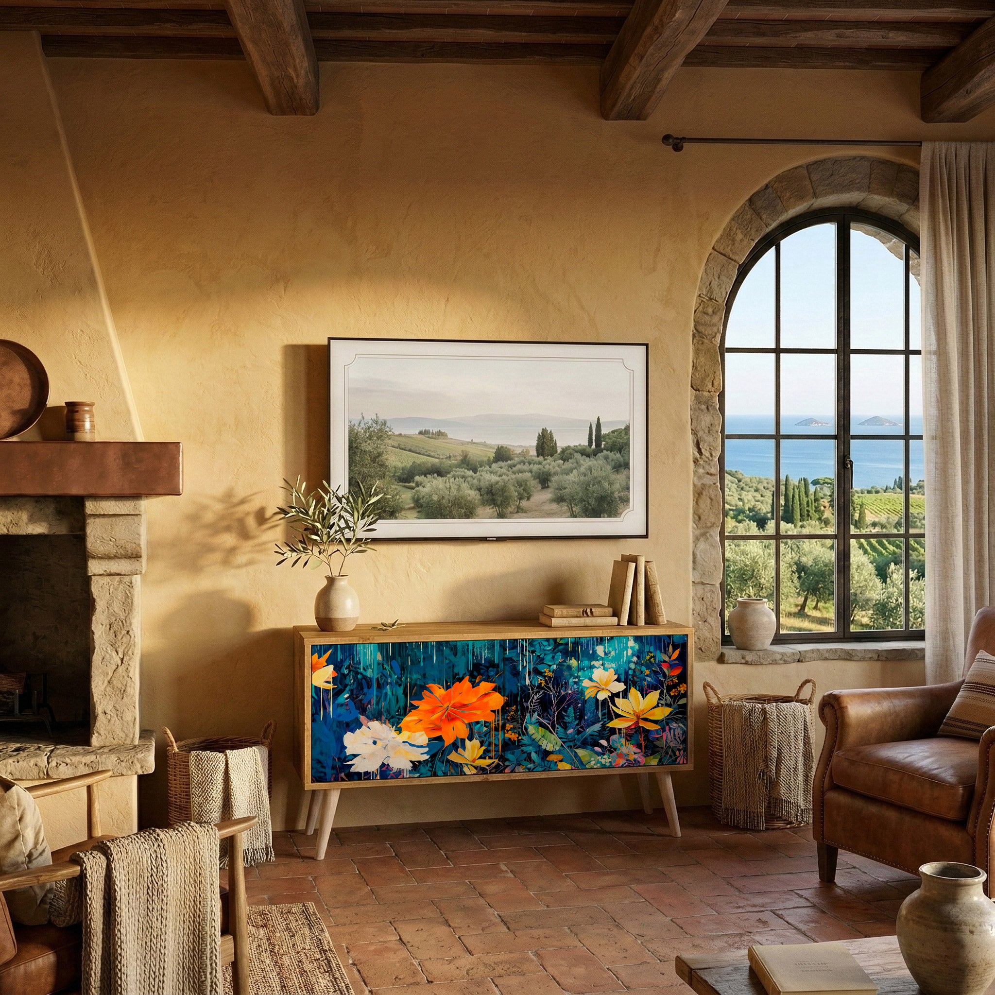 MIDNIGHT BLOSSOM Kompakt TV-bänk med 2 dörrar