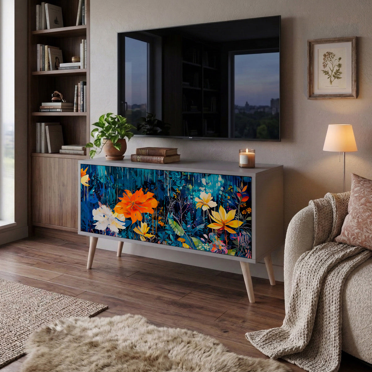 MIDNIGHT BLOSSOM Kompakt TV-bänk med 2 dörrar
