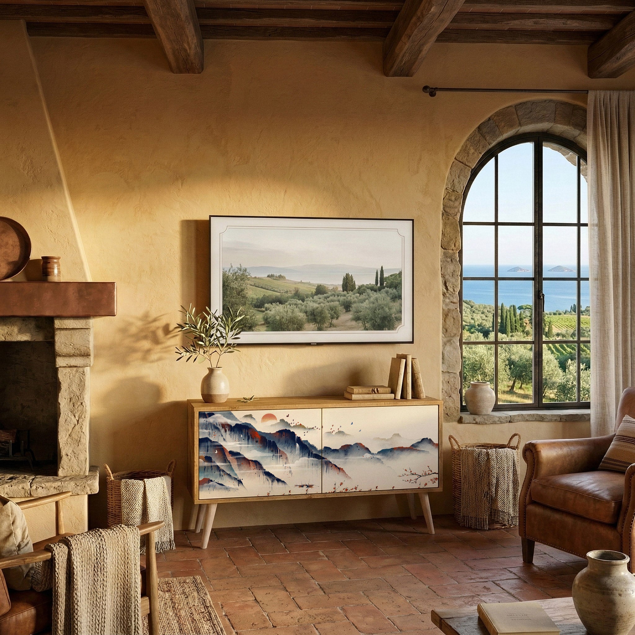 JAPANESE LANDSCAPE Kompakt TV-bänk med 2 dörrar