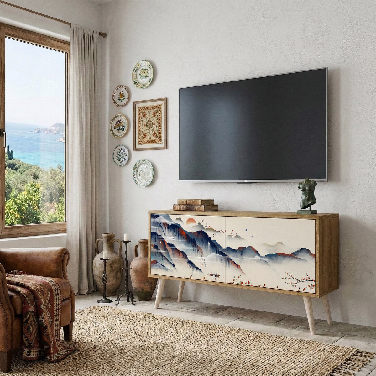 JAPANESE LANDSCAPE Kompakt TV-bänk med 2 dörrar