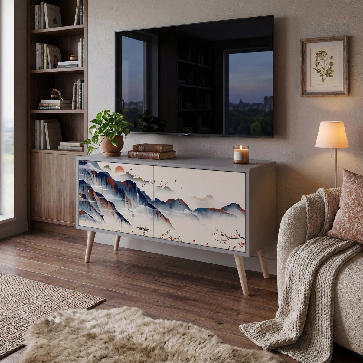 JAPANESE LANDSCAPE Kompakt TV-bänk med 2 dörrar