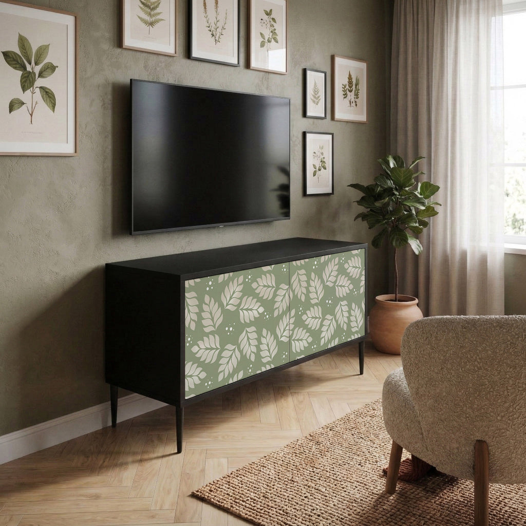 LEAVES ON GREEN Kompakt TV-bänk med 2 dörrar