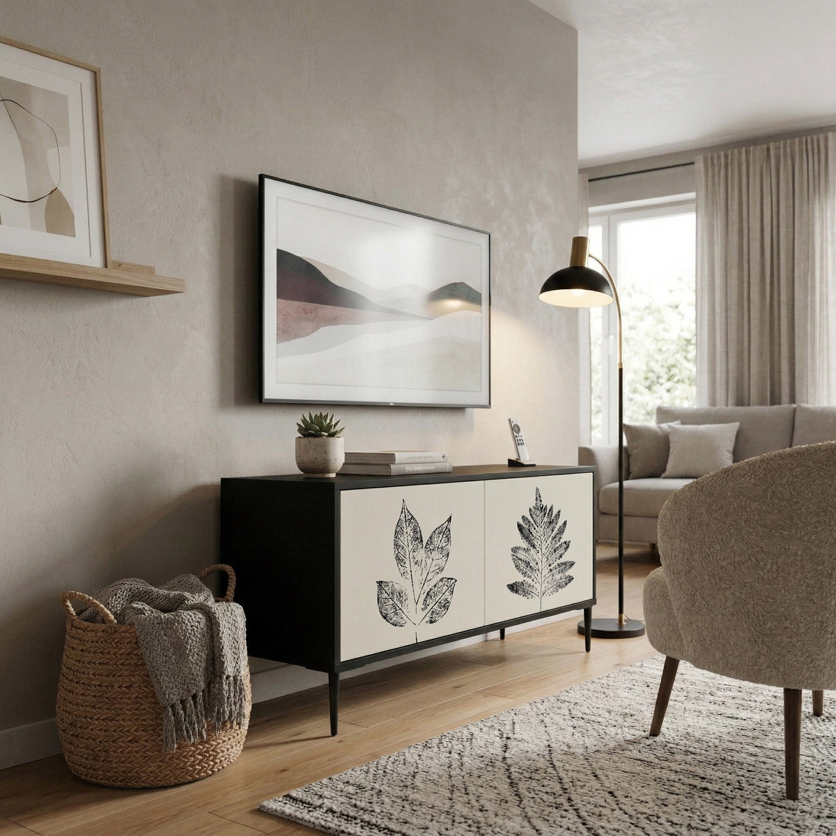 LEAFY STAMPS Kompakt TV-bänk med 2 dörrar