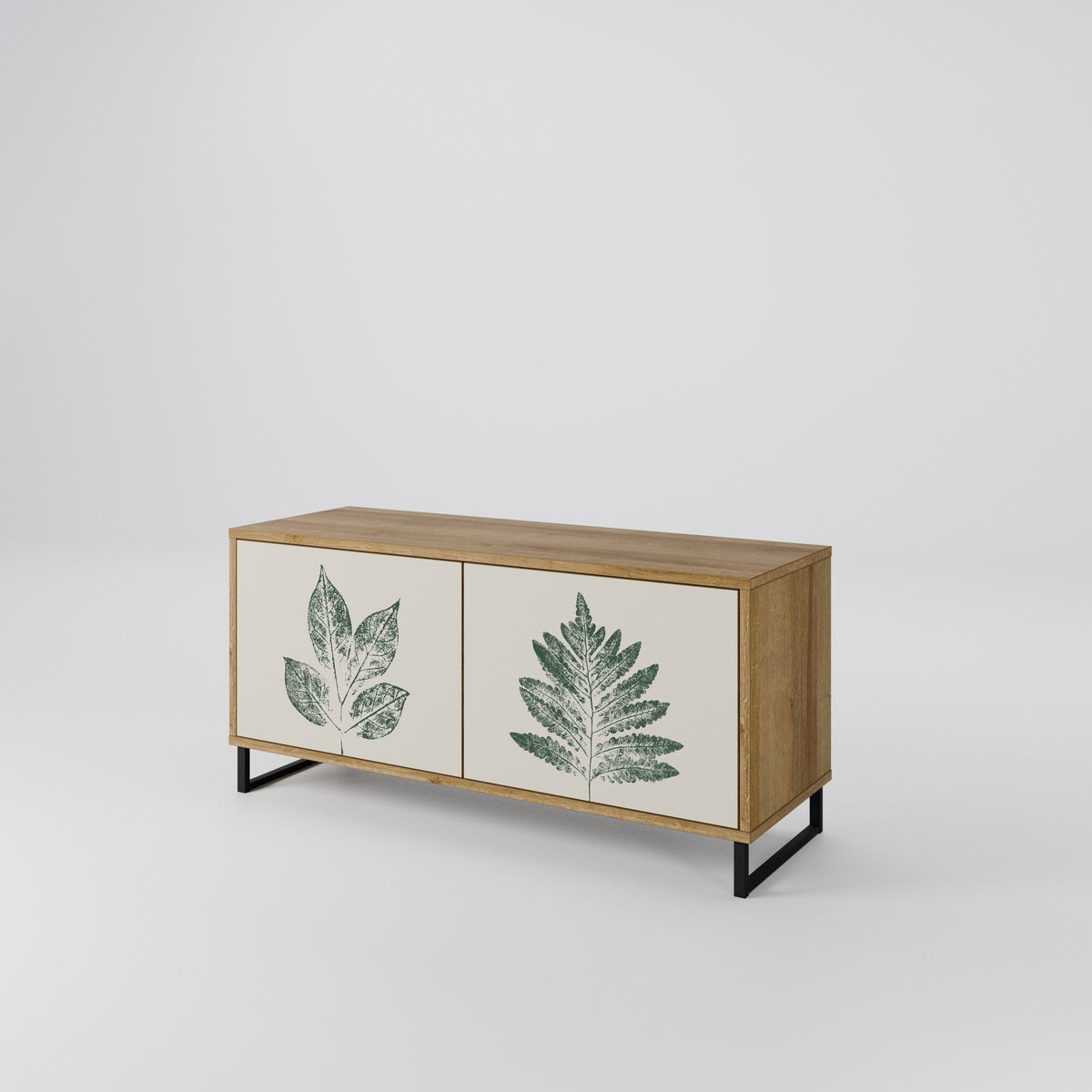 GREEN LEAFY STAMPS Kompakt TV-bänk med 2 dörrar