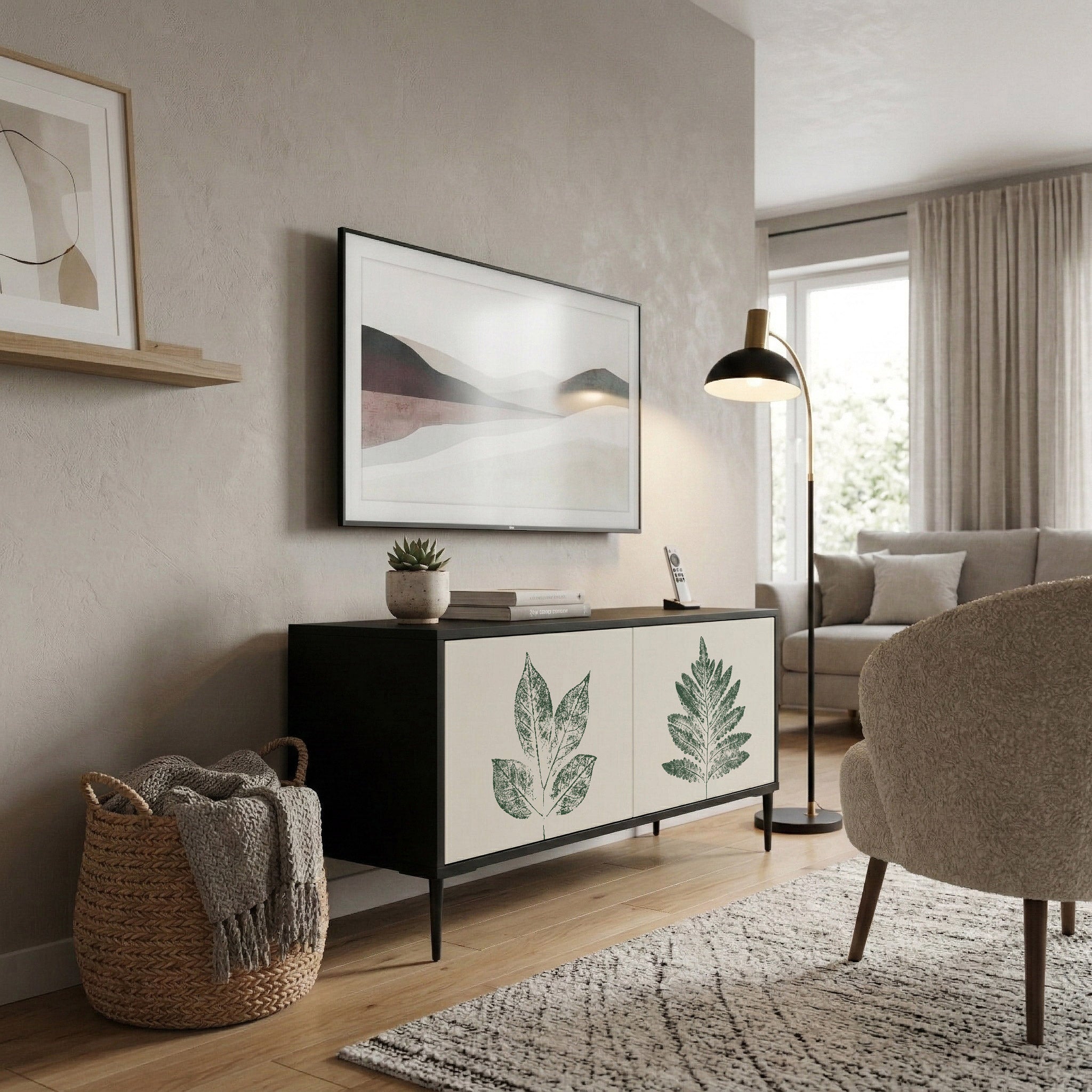 GREEN LEAFY STAMPS Compact 2-Door TV Cabinet