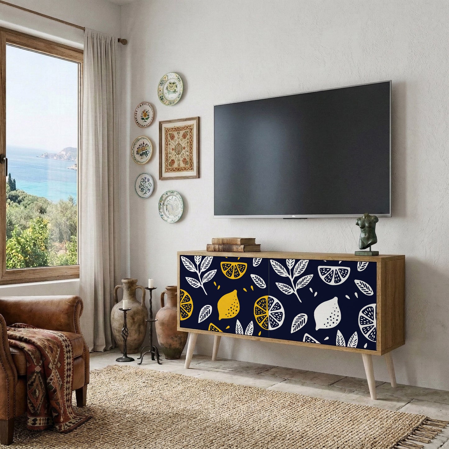 CITRUS BLACK AND WHITE Compact 2-Door TV Cabinet