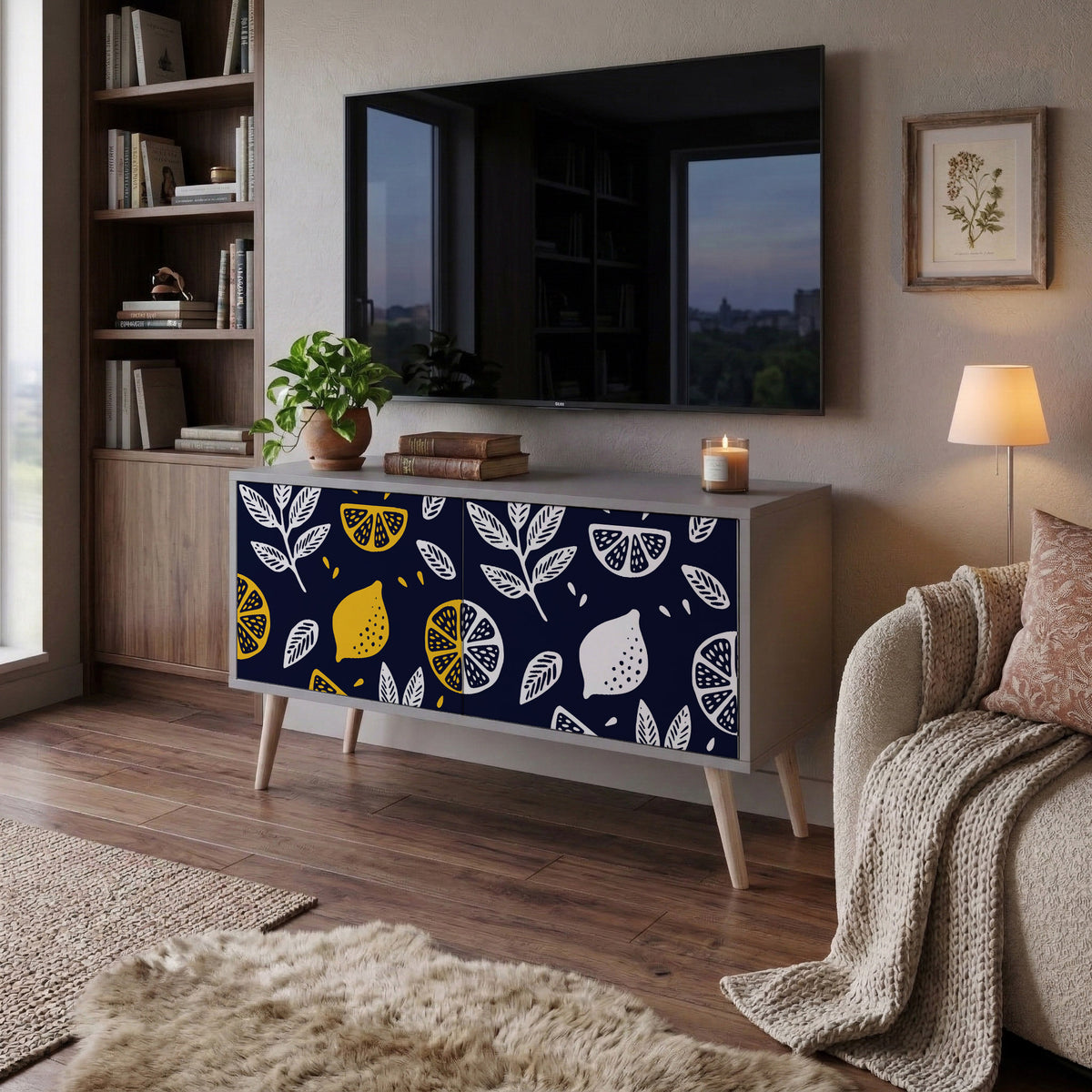 CITRUS BLACK AND WHITE Kompakt TV-bänk med 2 dörrar
