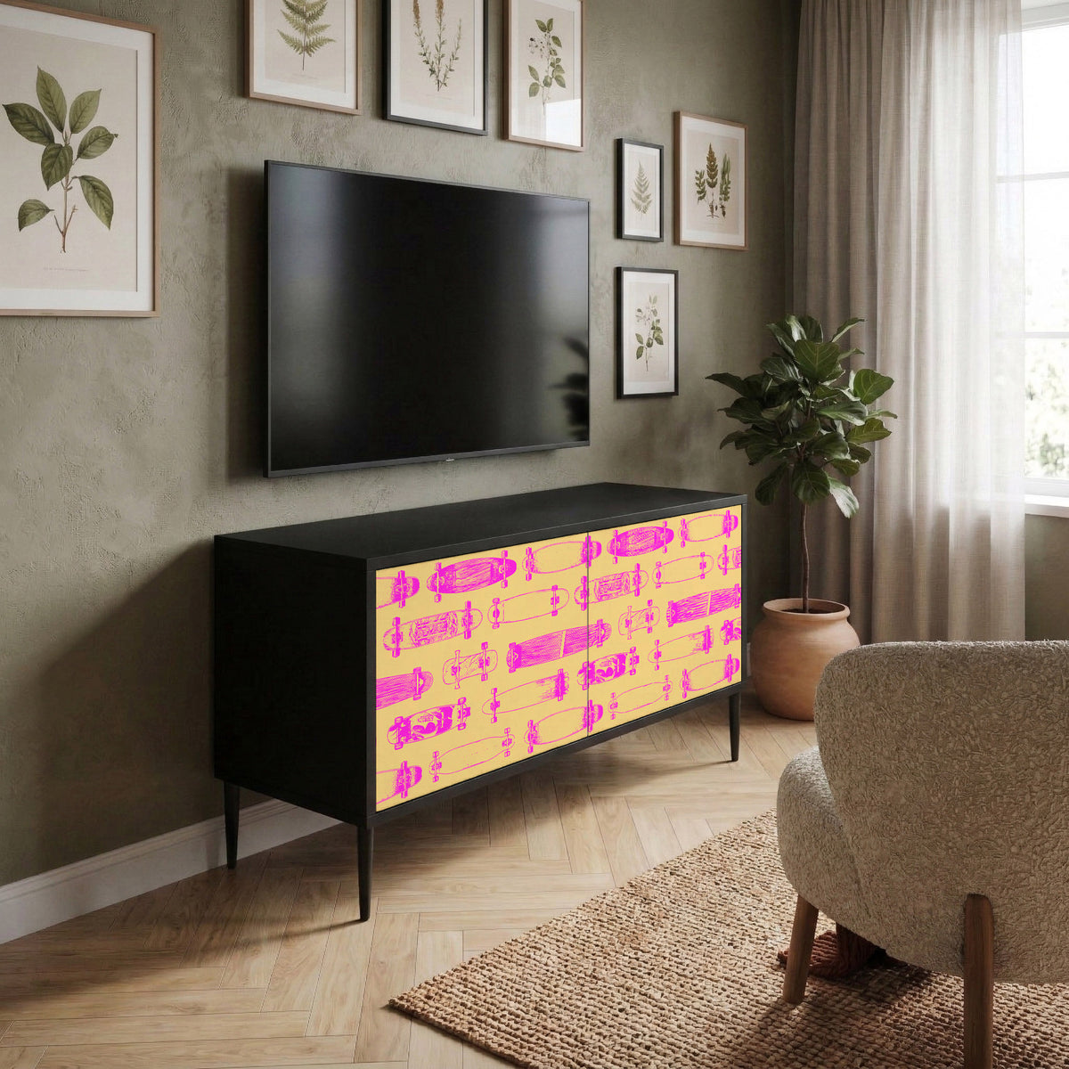 SKATEBOARD ARTISTRY Kompakt TV-bänk med 2 dörrar
