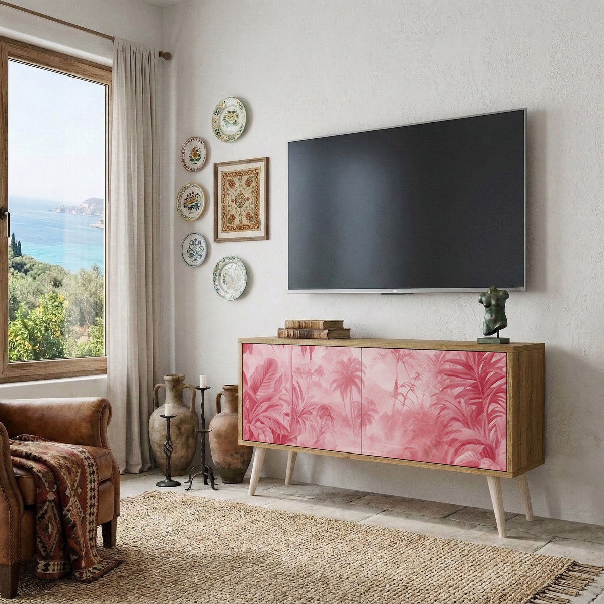 SWEET TROPICS Kompakt TV-bänk med 2 dörrar