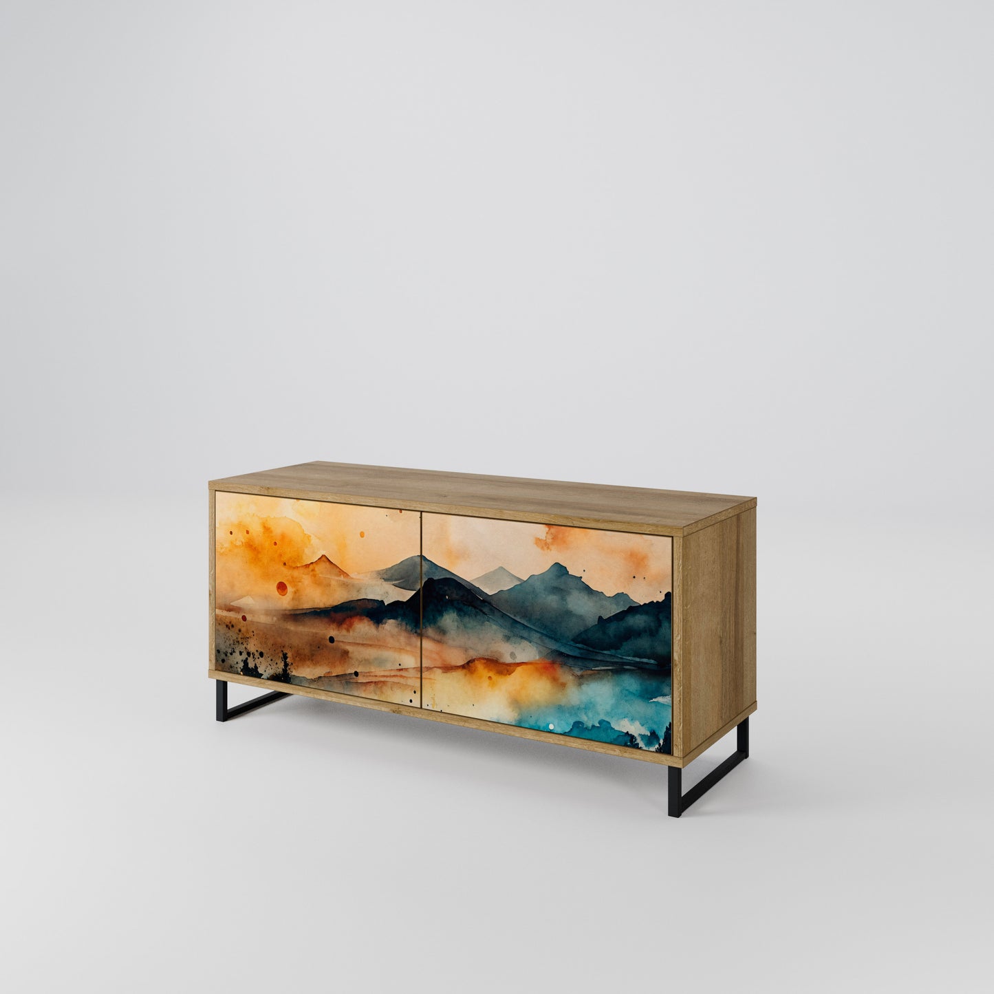 OMINOUS MOUNTAINS Kompakt TV-bänk med 2 dörrar