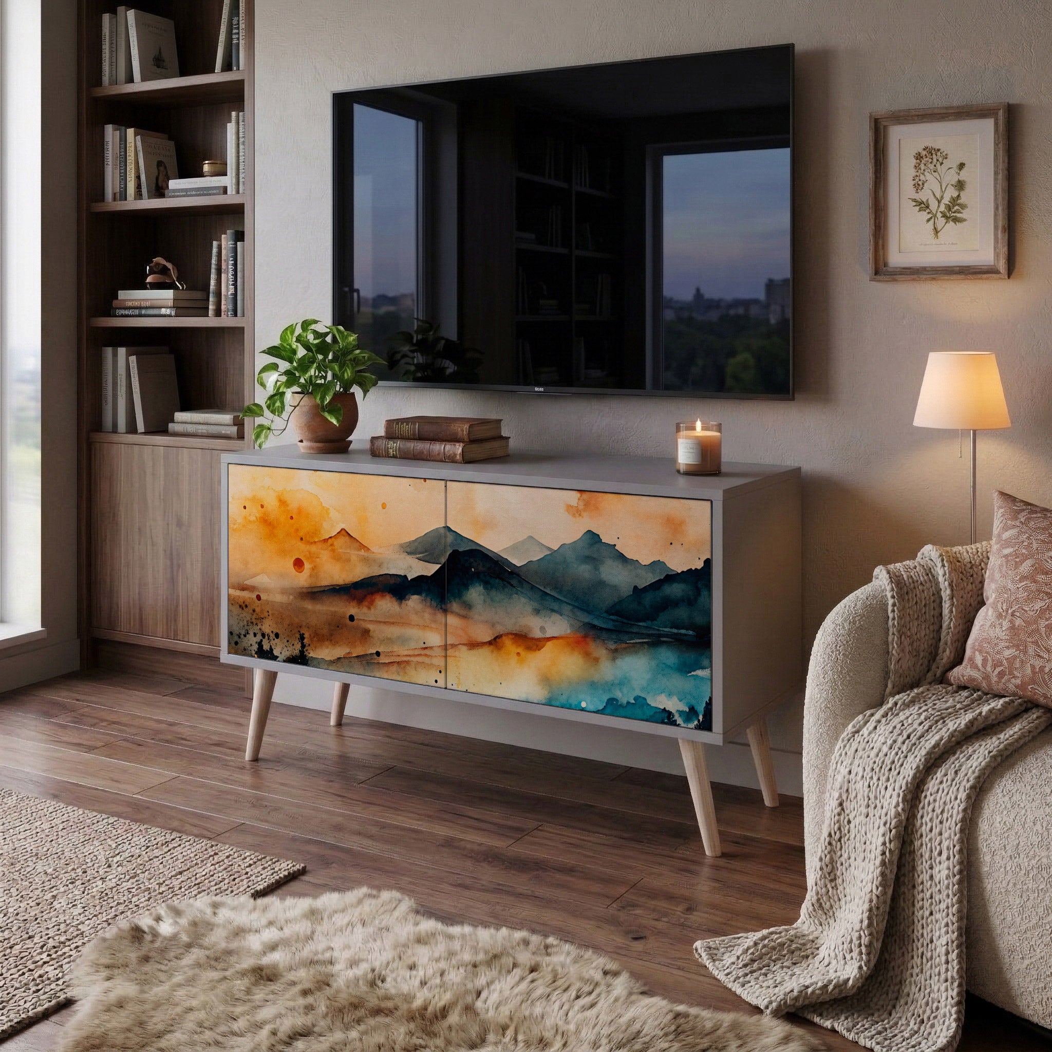 OMINOUS MOUNTAINS Kompakt TV-bänk med 2 dörrar